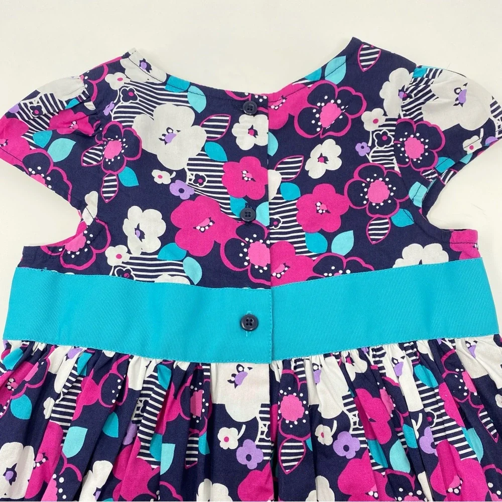 Gymboree Floral Dress Cotton Navy Blue Pink Turquoise Cotton 3T NWT